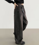 Side Tape Cut Line Brushed Balloon Wide Denim Pants