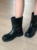 Fournette Western Chain Belt Leather Ankle Middle Boots