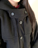 Bhin Big Pocket High Neck Adjust Wool Hood Half Coat