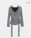 Bimu rib strap sleeveless layered off-shoulder long sleeve T-shirt