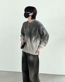 Gray Wet V-neck Knit