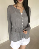 Siju see-through knit long-sleeved cardigan