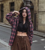 Solar loose fit hooded checkered shirt