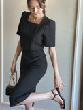 Evian Square Short Sleeve Tweed Two-Piece One Piece