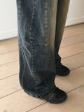 Wick Yellow Washing Slit Long Wide Denim Pants