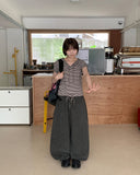Coden Crack Washing Cotton Pintuck Wide Pants