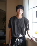 Slub Half U-Neck Short Sleeve T-Shirt