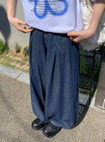 Tehoki pin tuck raw wide balloon denim pants