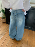 Nihin Washing Denim Wide Pants
