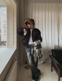 Rough Cat Brush Wide Denim Pants