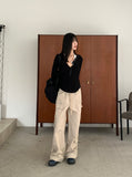 Evia Ttoto Button Slim Ribbed Hooded T-Shirt