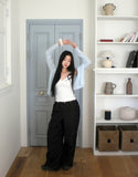 QYA Glossy Shirring Parachute Cut Wide Pants