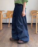 Seika raw denim balloon parachute wide pants