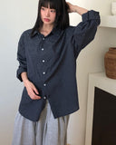 Big check collar overfit long-sleeved shirt