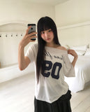 Rune Boatneck One Off-Shoulder Printed Short Sleeve T-Shirt