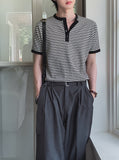 Yushi Stripe Henley Neck Short Sleeve T-Shirt