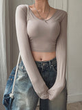 Basic Heat V-neck Long-sleeved T-shirt