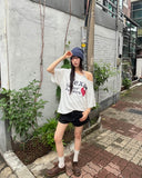 Uet US Overfit Off-Shoulder Printed Short Sleeve T-Shirt
