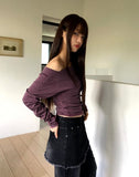 Leza Striped Off-Shoulder Long-Sleeve T-Shirt