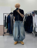 Jet Washing Balloon Denim Pants