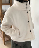 Harking High Neck Button Fleece Fur Loose Fit Jumper