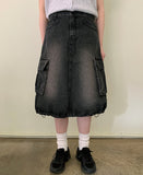 Kune cargo string denim midi skirt