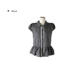 Ripen Check Lace Frill Puff Short Sleeve Shirt