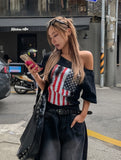 American Vintage Print Off Shoulder Short Sleeve