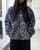Boran Leopard Fluffy Fur Loose Zip-Up Jumper