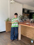 Monomo Linen Stripe Color Short Sleeve Knit