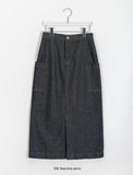 Shingaf Stitch Dark Blue Denim Long Skirt