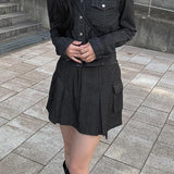 Bobo Black Denim Cargo Mini Skirt