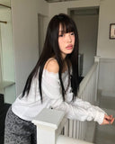 Enyu Lace Lip Neck Long Sleeve T-Shirt