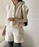 [Wool 30%] Sunday Boucle Brushed Hood Banding Shorts Set