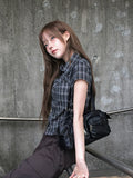 Wino String Check Short Sleeve Shirring Shirt