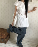 Kaea check color matching frill banding wide pants