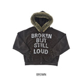 Loud Corduroy Studded Fur Hooded Zip-Up