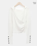 Jinu Sleeve Button Ribbed Wrap Hoodie
