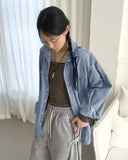 [UNISEX] Barket Vintage Oversized-fit Stitch Denim Long Sleeve Shirt