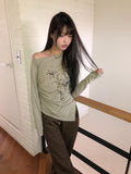 Roden One-Shoulder Flower Print Long-Sleeve T-Shirt