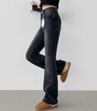 Washing Banding Heated Fabric Brushed Span Bootcut Denim Pants