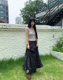 Achu Dot Shirring Tiered Lace Frill Long Skirt