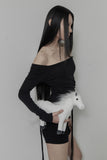 [mnem] Flip Shirring Off-Shoulder