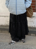 Chikelt Velvet Dot Frill Banding Long Skirt