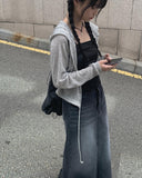 Luxe Black Wash Denim Long Skirt