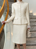 Newriel No Collar Wool Tweed Half Jacket