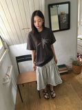 Bihina Flower Shirring Long Skirt