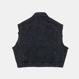Cutting crack damage over denim vest