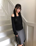 Elan Color Matching Shirring One-Shoulder Long-Sleeve T-Shirt