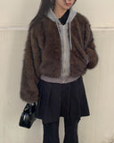 Dihi two-tone fur quilted hooded zip-up jumper